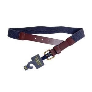 NEW NWT Polo by Ralph Lauren Leather Kids Brown Navy Blue Rubber Stretch Belt 24